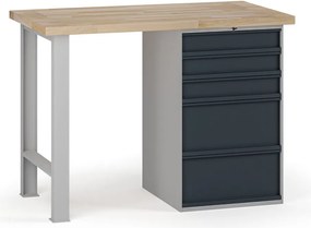 Stół warsztatowy G7, blat bukowy, 1200 x 685 x 840 mm, 1x kontener, 5x szuflada, grafitowy