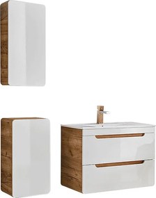 Szafka łazienkowa wisząca  z wbudowaną umywalką i dwoma słupkami - 80 cm - Kolor naturalny i biały - ARUBA