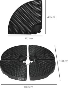 Outsunny ciężar na parasol przeciwsłoneczny 4-częściowy wodoszczelny HDPE czarny do 68 kg piaskiem 52 kg wodą | Aosom PL