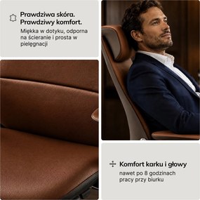 Fotel biurowy skórzany Command, kolor brązowy