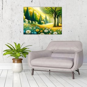 Obraz - Wieś w żółto-zielonym (70x50 cm)
