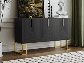 Komoda niska z 3 drzwiami i regulowanymi półkami - 138x40x80,5cm - drewno MDF i metal złoty - czarny