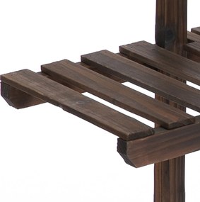 Outsunny Regał na Rośliny Drewniany Czteropoziomowy Kwietnik Karbonizowane Drewno Stojak na Kwiaty do Ogrodu | Aosom PL