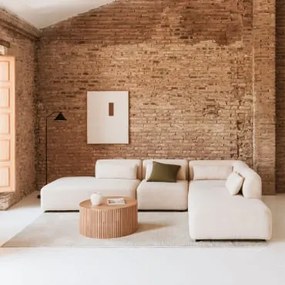 Sofa Modułowy Narożny 4-częściowy Z Podwójnym Szezlongiem Fogler Tkanina Baranek Boucle Kremowy Beż - Sklum