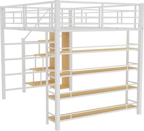 Łóżko mezzanine 140x200 cm - z małą szafą i półkami do przechowywania - Białe