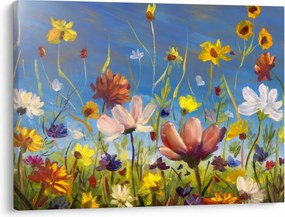 Malowany obraz kwitnącej łąki (70x50 cm)