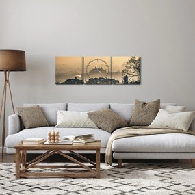 Obraz - Miasto pod mgłą (z zegarem) (90x30 cm)