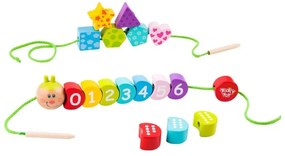 Tooky toy drewniane klocki do nawlekania gąsienica nauka liczenia 20 el.
