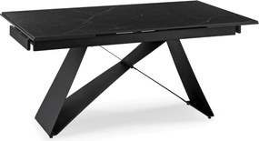 Zestaw Stół Prostokątny Rozkładany VICTOR 160-240 cm Czarny Marmur i 4 Krzesła Tapicerowane MALAGA Beżowe Nowoczesne