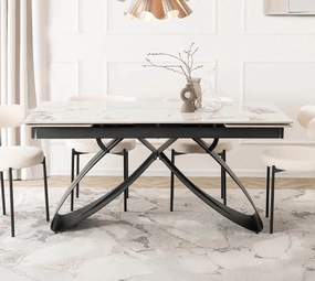 Rozkładany stół z ceramicznym blatem Luigi 160-240 cm, biały marmur/czarny