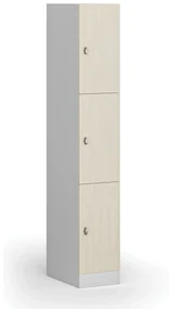 Szafka skrytkowa, 3 schowki, 1850 x 300 x 500 mm, zamek obrotowy, drzwi laminowane, brzoza