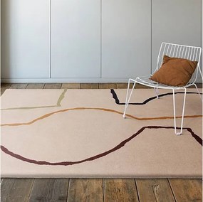 Dywan w stylu mid-century, ręcznie wykonany z 100% wełny - 160x230cm - kremowy, zielony, ochra, bordowy, czarny - Reef Linear