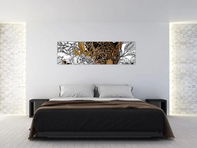Obraz - Lampart pośród kwiatów (170x50 cm)
