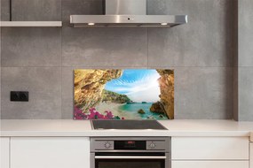 Panel Kuchenny Szklany Klify i Kwiaty na Wybrzeżu