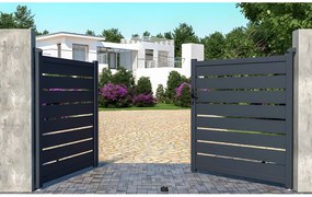 Ażurowa aluminiowa brama skrzydłowa dł.305 x wys.158 cm antracyt PRIMO