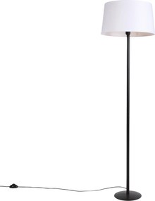 Lampa stojąca czarna z białym abażurem z lnu 45 cm - Simplo