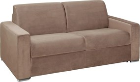 Kanapa 3-osobowa z ekspresowym mechanizmem rozkładania z weluru CALITO - Beżowy - Wymiary miejsca do spania: 140 cm - Materac 16 cm z pamięcią kształtu