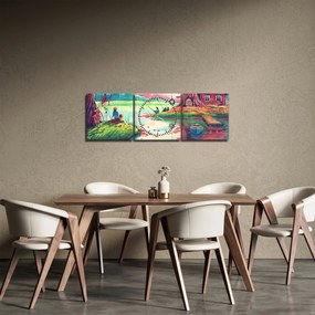 Obraz - Akwarela, Bay in a mountain village (z zegarem) (90x30 cm)