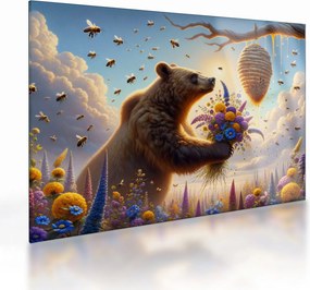 Obraz na szkle - Niedźwiedź i pszczoły (70x50 cm)