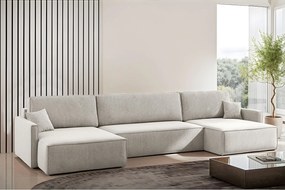 Narożnik z funkcją spania i pojemnikiem w kształcie U Carlos, tkanina Salvador, Jasnoszary