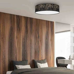 Lampa Sufitowa, czarna, okrągła, materiał SATINO GOLD 3xE27 Ø60cm