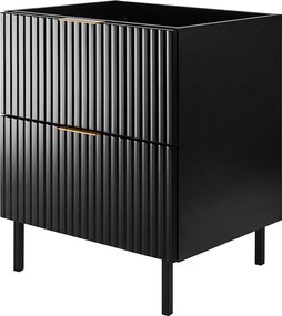 Szafka pod umywalkę, Czarny + złoty uchwyt, 60 x 77 x 46 cm, nogi czarne, bez blatu