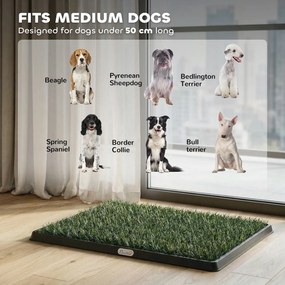 PawHut Toaleta dla psów 76 x 50,5 cm z 2 sztucznymi trawami, przenośna toaleta dla psów na balkon lub do domu, czarno-zielona | Aosom PL