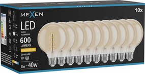 Mexen Vintis 10x żarówka filament spirala LED E27, G95, 8W, Ciepła - 2200K, 600 lm, amber - L167-E27-0822-50x10
