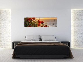 Obraz zachodu słońca z makami (170x50 cm)