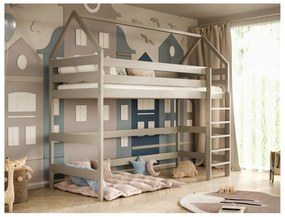 Łóżko domek na antresoli TOBI 2 180x80 szare drewniane KOCOT KIDS