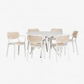 Zestaw Okrągłego Stołu Ø125 Cm Valerie I 6 Krzeseł Ogrodowych Z Podłokietnikami Z Aluminium Omara Gardenia Biel - Sklum
