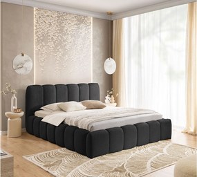 FURNISTAR Łóżko tapicerowane MIA z pojemnikiem 14x200|Bubble|Dwuosobowe|Stelaż listwowy|Wygląd łóżka boxspring|bez materaca-Czarny