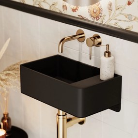Umywalka z kamienia syntetycznego nablatowa / wisząca prostokątna czarna 43 cm x 25 cm EVELIA Black : Otwór na baterię - Nie, Typ montażu - podwieszana