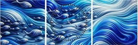 Obraz – Ryby w falach (z zegarem) (90x30 cm)