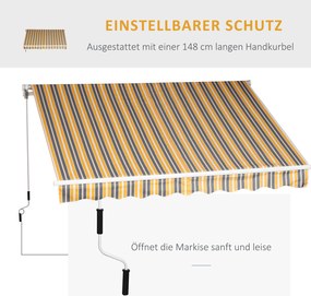 Outsunny markiza, markiza przegubowa, korbka ręczna, balkon, 2,95 x 2,45 m, aluminium, kolor: żółty, szary