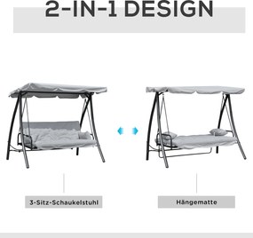 Outsunny huśtawka z dachem, huśtawka ogrodowa, Ławka bujana z funkcją leżenia, 3-osobowa, metal + poliester, biały, 209x114x170 cm