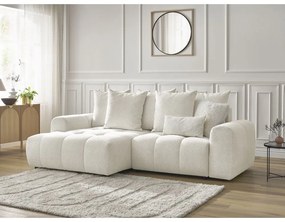 Biały rozkładany/ze schowkiem narożnik z tkaniny szenilowej (lewostronny/z szezlongiem) Roxelane – Bobochic Paris