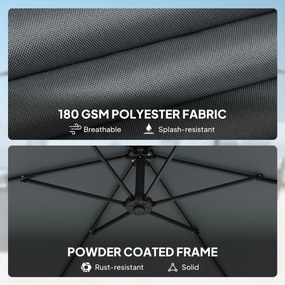Outsunny Parasol ogrodowy ok. Ø300 cm z mechanizmem blokującym, korbą i obciążnikami, ciemnoszary | Aosom PL