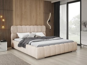 Emporius Avilla łóżko dwuosobowe 180x200 cm - łóżko tapicerowane z pojemnikiem i stelażem w nowoczesnym stylu - tkanina boucle, beżowy (Anthology 2)