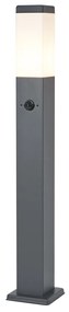 Zewnetrzna Lampa zewnętrzna ciemnoszara ze szkłem opalowym 80 cm IP44 z gniazdem i czujnikiem ruchu - Malios Nowoczesny Oswietlenie zewnetrzne