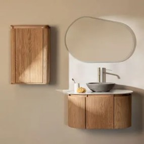 Zestaw Mebli Łazienkowych Z Drewna Carsone Naturalna & Naturalna & Okrągły Szary Cement Ø40 Cm Tarsis & Owalna Lampa Led - Sklum