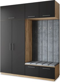 Masseno Garderoba REMA 200/240/60 cm Nowoczesna Szafa do Przedpokoju Dąb wotan, MONOLITH 85 (Szary)