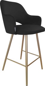 Hoker Milano krzesło barowe tkanina Welur podstawa metalowa : Kolor nogi - Złota stożek, Kolor tkaniny - VELVET - MG19, Typ siedziska - Siedzisko stałe