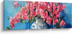 Obraz - Wazon z różowymi kwiatami (z zegarem) (90x30 cm)