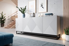 Komoda Asha 200 cm czterodrzwiowa - biały mat / czarny stelaż