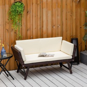 Outsunny Sofa ogrodowa 2-osobowa, technorattan, składane podłokietniki, stal, brązowa, 129x63x67cm | Aosom PL