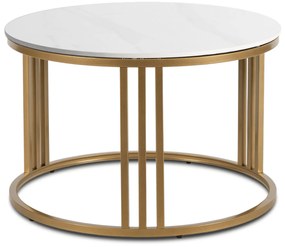 Stolik Kawowy KORIN 70 cm Biały Połysk/Złoty Glamour Nowoczesny