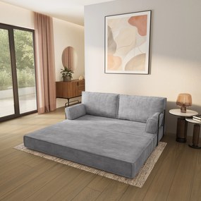 Masseno Sofa piankowa SILAR z funkcją spania, Kanapa z pianki do salonu, Bezmontażowa, Tkanina sztruksowa – Jasnoszary POSO 55