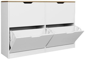 Szafka na buty z 4 składanymi przegródkami – Biały i naturalny – LOTULA.