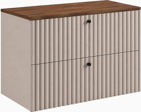 Szafka łazienkowa wisząca z blatem 80, kaszmir + blat dąb orzech, uchwyty w trzech kolorach, 80 x 44,4 x 58,6 cm